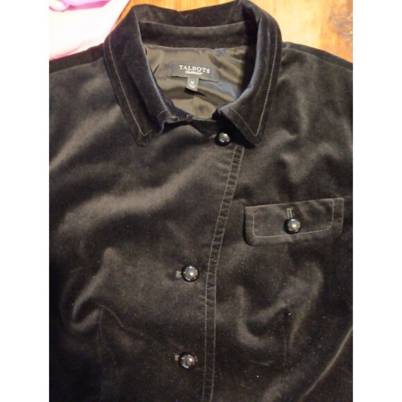 Talbots Womens 12 Velvet Jacket Button Front Black Long Sleeve Pocket Stretch - Picture 5 of 8